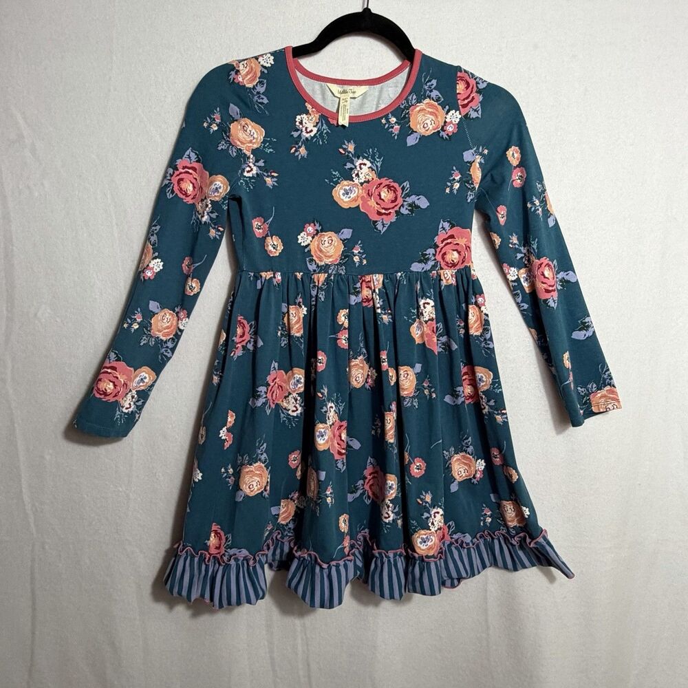 Matilda Jane Teal Floral Choose Your Own Path Long Sleeve Dear One Dress Size 12